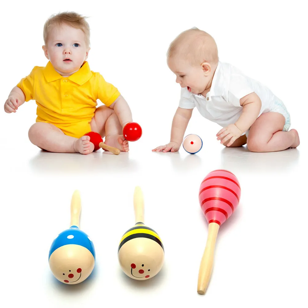 Mini Colorful Children Toys Wooden Maracas Ball Rattle Toys Sand Hammer Gift Kids Baby Early Learning Musical Instruments Toys