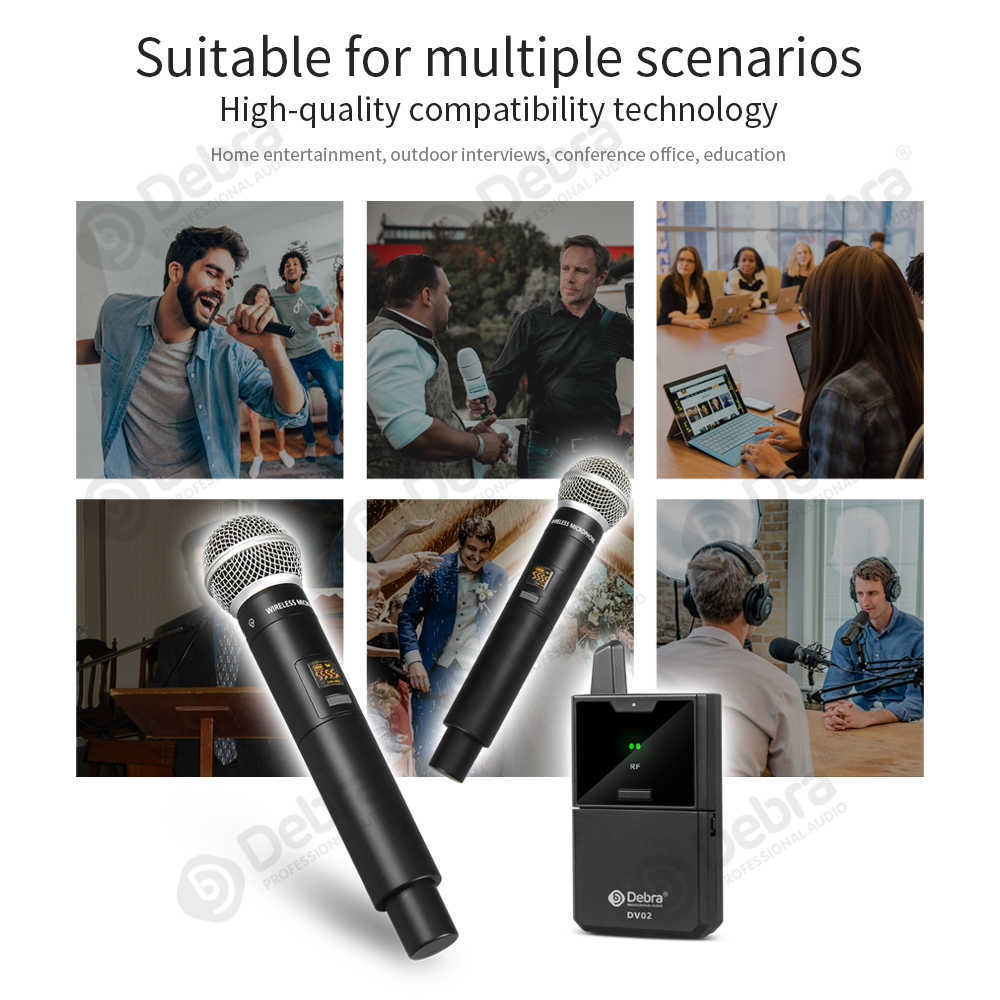 s Debra DV UHF Microfone de mão sem fio com função de monitor Suporta cartão de conteúdo personalizado para entrevista de gravação ao vivo L230619