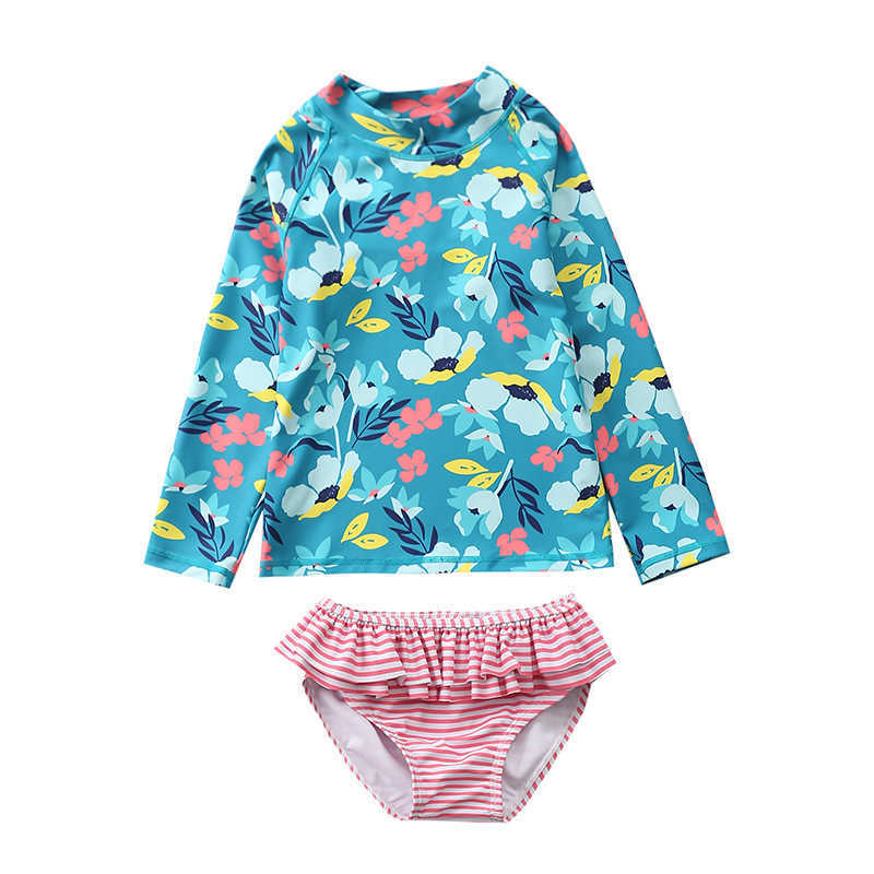 Zwemkleding Zwemkleding voor Meisjes Tweedelige Lange Seve Baby Badpak Anti UV Zomer Strand Zwemmen Badkleding Zeemeermin Eenhoorn Badpak Kinderen HKD230628