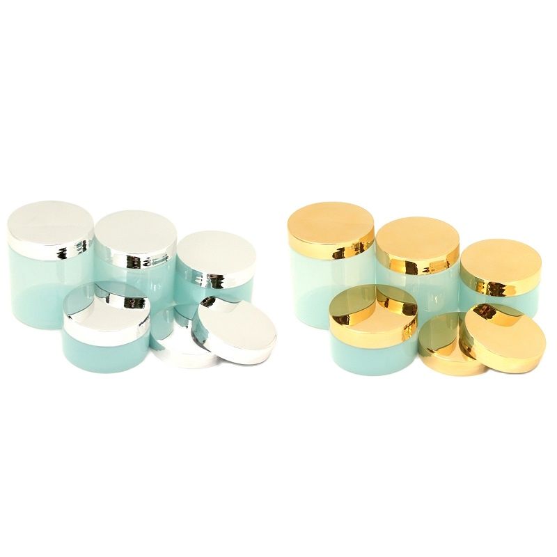 Wide Mouth Bottle Empty Light Blue PET Plastic Hair Wax Pots Shiny Gold Silver Plastic Lid Cosmetic Containers Skincare Cream Jars 250ml 200ml 150ml 120ml 100ml