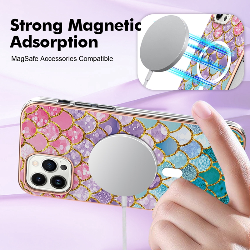 Moda Magnet Wireless Charging Marble Caso para iPhone 15 14 Pro Max Plus 13 12 11 11 2,0 mm Metallic Soft TPU Cromado Quartzo Granito Magnético Anti-Fall Phone