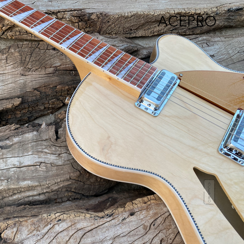 Cor Natural Full Hollow Body 6 Cordas Guitarra Elétrica Gold Pickguard Tailpiece Bridge 370 Guitarra Alta Qualidade Frete Grátis