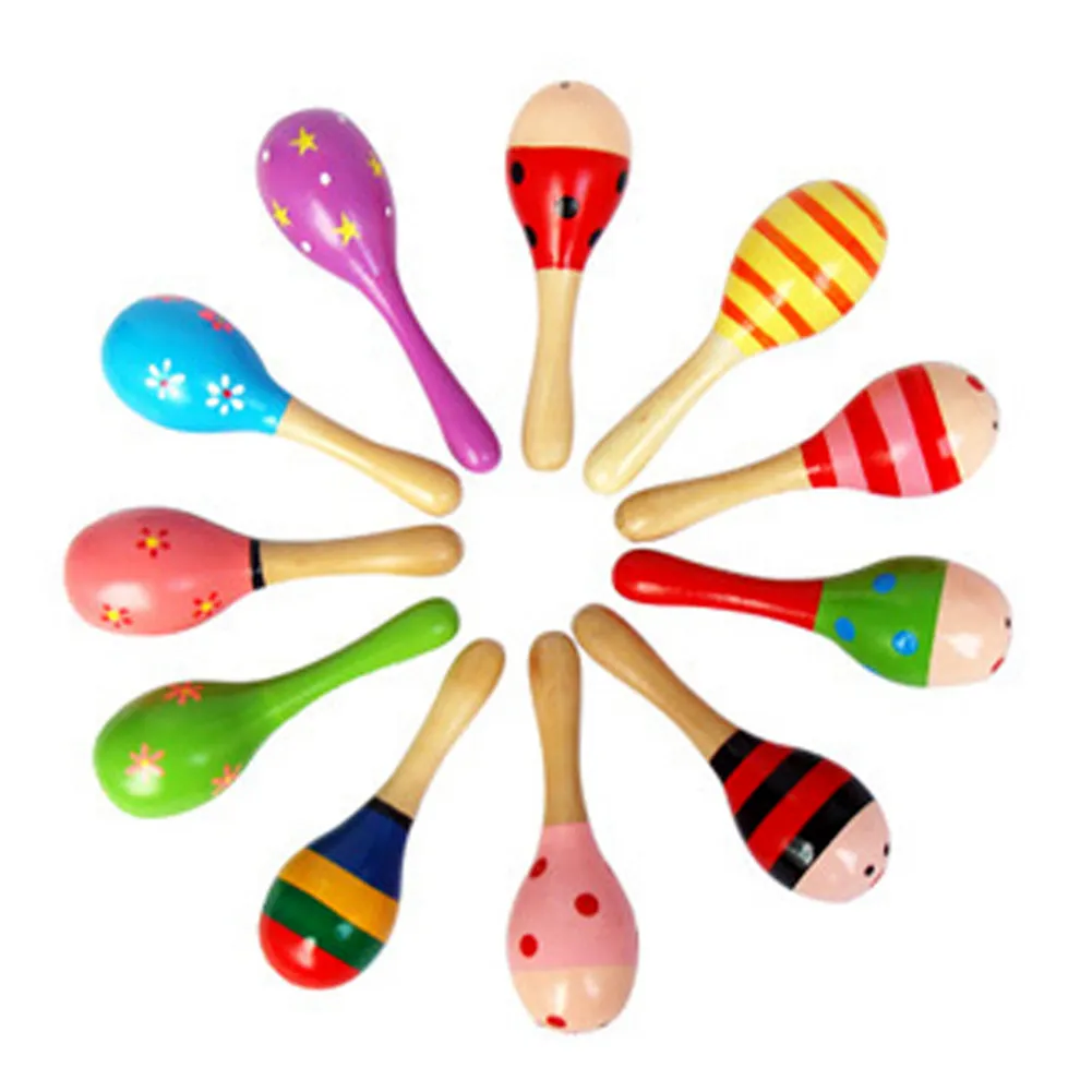 Mini Colorful Children Toys Wooden Maracas Ball Rattle Toys Sand Hammer Gift Kids Baby Early Learning Musical Instruments Toys