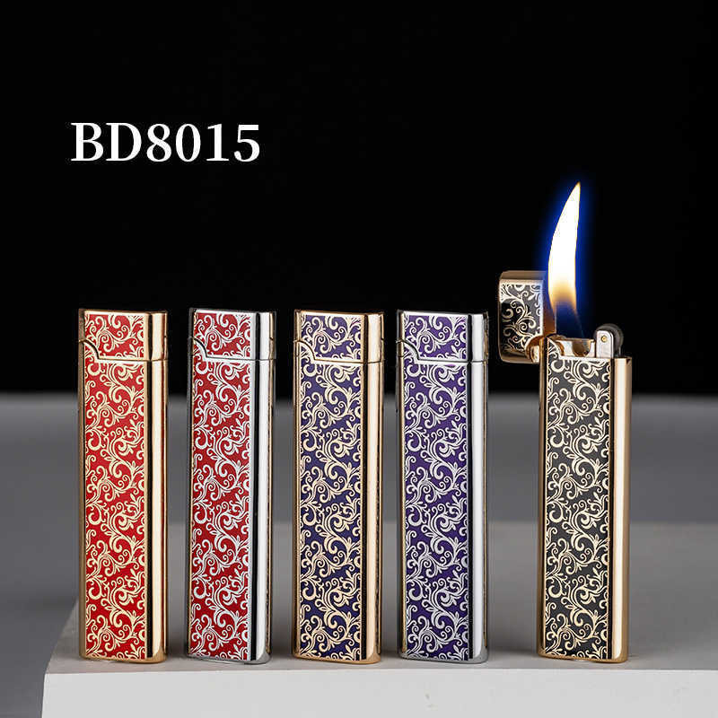 Mini Printing Inflatable Lighter Open Flame Metal Grinding Wheel Fashion Ultra-thin Portable Smoking Set Festival Gift No Gas