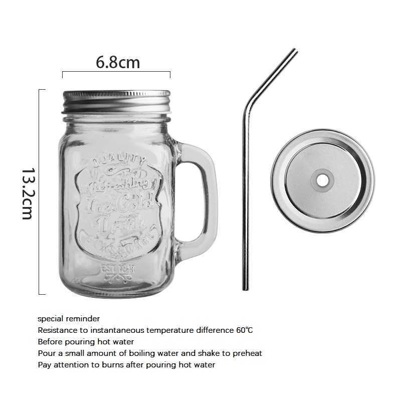 Europese stijl Transparant Glas Koud Drankje met Deksel Stro Verzegelde Pot Sap Milkshake Drinken Handvat Water Cup Dessert Glas Cup L230620
