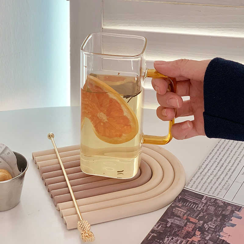 400 ml kreative quadratische Glasbecher mit Griff Stroh klarer Vintage -Kaffee -Tee -Saft Milch Weingetränk Gase Tassen für Getränke Geschenk L230620