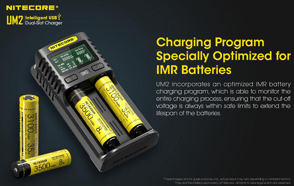 Original Nitecore UM2 QC Charger Digicharger LCD Display Fast Intelligent Dual 2 Slots USB Charge for IMR 18650 21700 Universal Li-ion Battery VS UI2 D2 SC2 I2