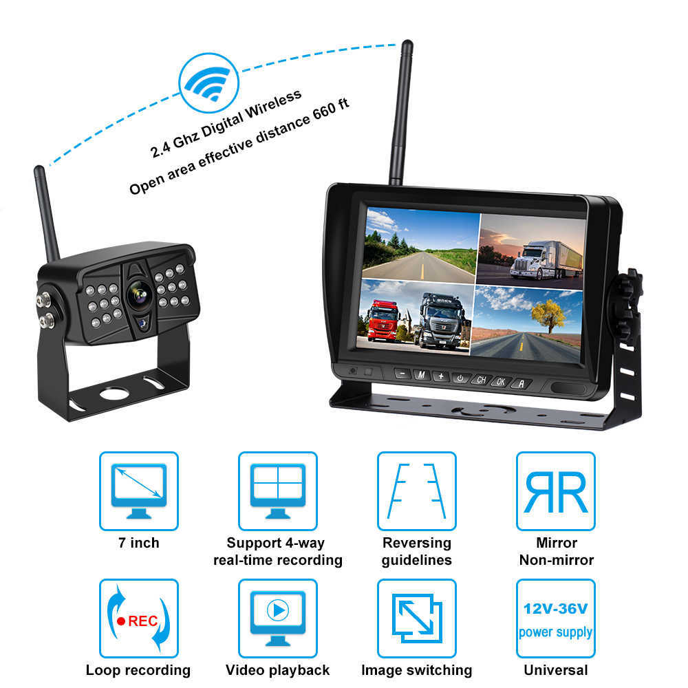 S Wireless Car Monitor AHD 4 Split Car Screen Recorder DVR med fordons bakvy Omvänd säkerhetskopiering WiFi Camera för Truck Bus RV L230619