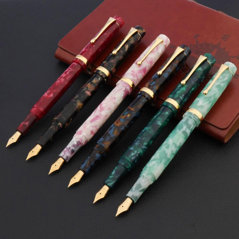 Stylos 2022 Couleur de luxe Couleur acrylique Agate Fountain Pen Golden Gift Spinning Holder Ink Student Office School Fournitures