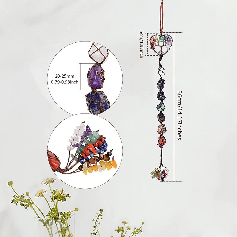 Colorful stone Seven color crystal original stone hand woven pendant Natural stone life tree car hanging Dream pendant