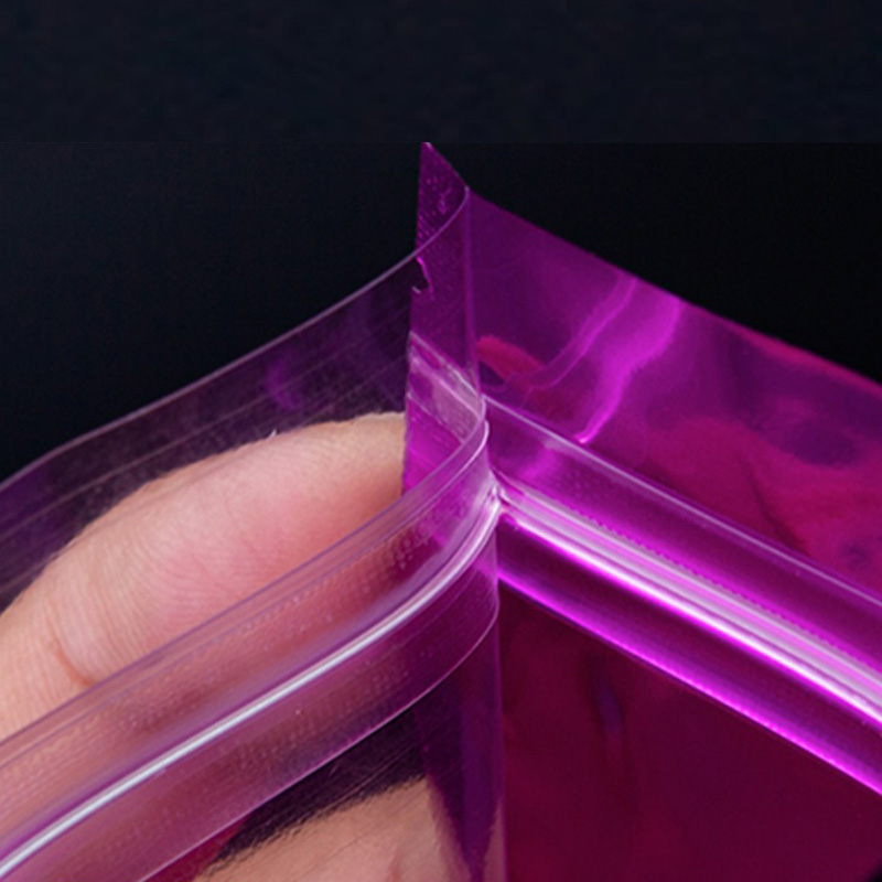 Purple Resealable Smell Proof Flat Ziplock Aluminum Foil Bag Clear Front Hang Hole Packing Bag For Food Storage