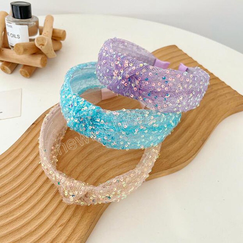 Fashion Hairband For Women Shining Sequin Mesh Headband For Girls Center Knot Turban Headwear Hair Accessories