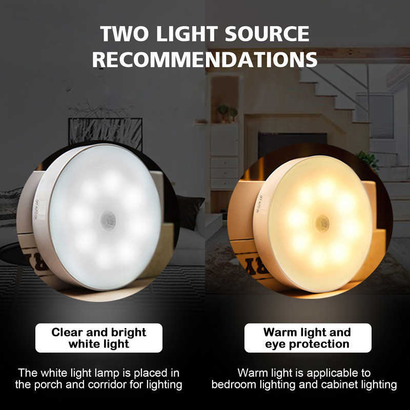 Night Lights Motion Sensor Light Led NightLights Round Chargeable Lamp for Bedroom Kitchen Stair Hallway Wardrobe Cupboard Lighting USBHKD230629