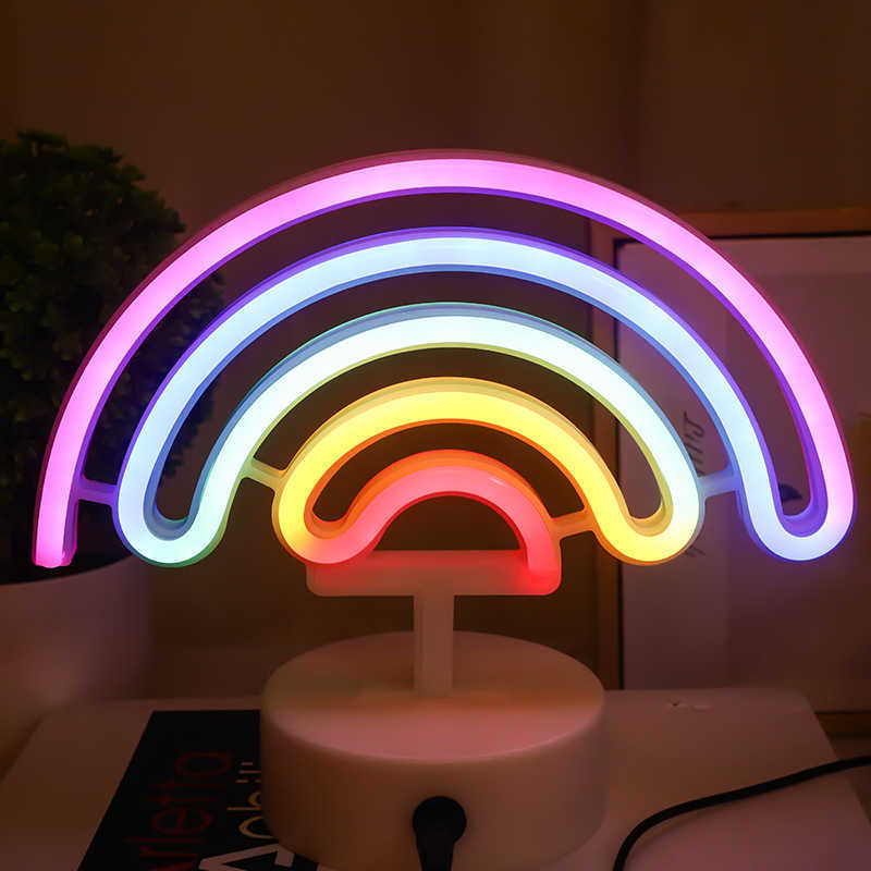 Nachtverlichting Nieuw schattig teken LED-licht voor Dorm Rainbow Lamp Wall Decor Christmas Neon Bulb Tube HKD230628