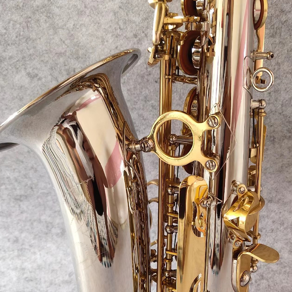 Classic 54 altsaxofoon Es vernikkeld zilveren body gouden sleutel dubbele ribversterking een-op-een gegraveerd jazzinstrument met patroon