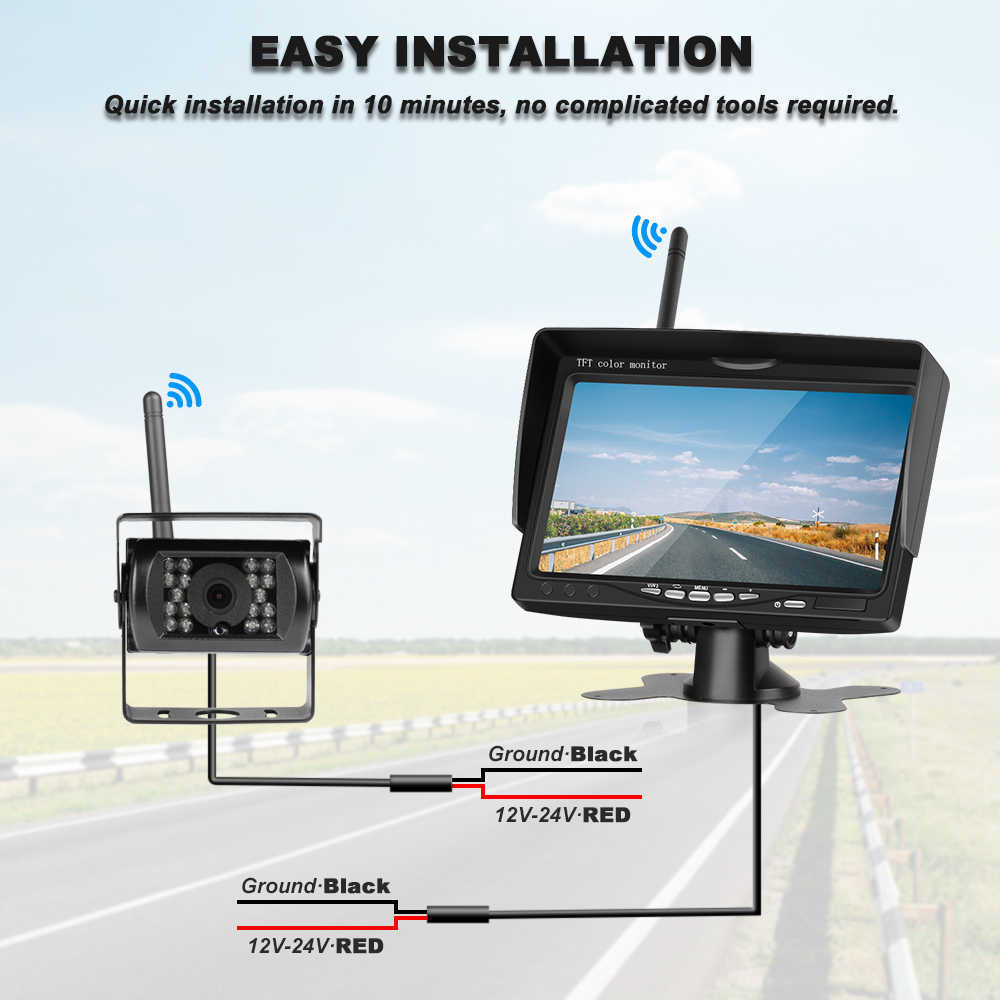 S 7-calowy bezprzewodowy monitor samochodowy 12-24V Rekretność Kamera Backup System TFT LCD Ekran IR Nocne Widzenie WiFi Kamera tylna L230619