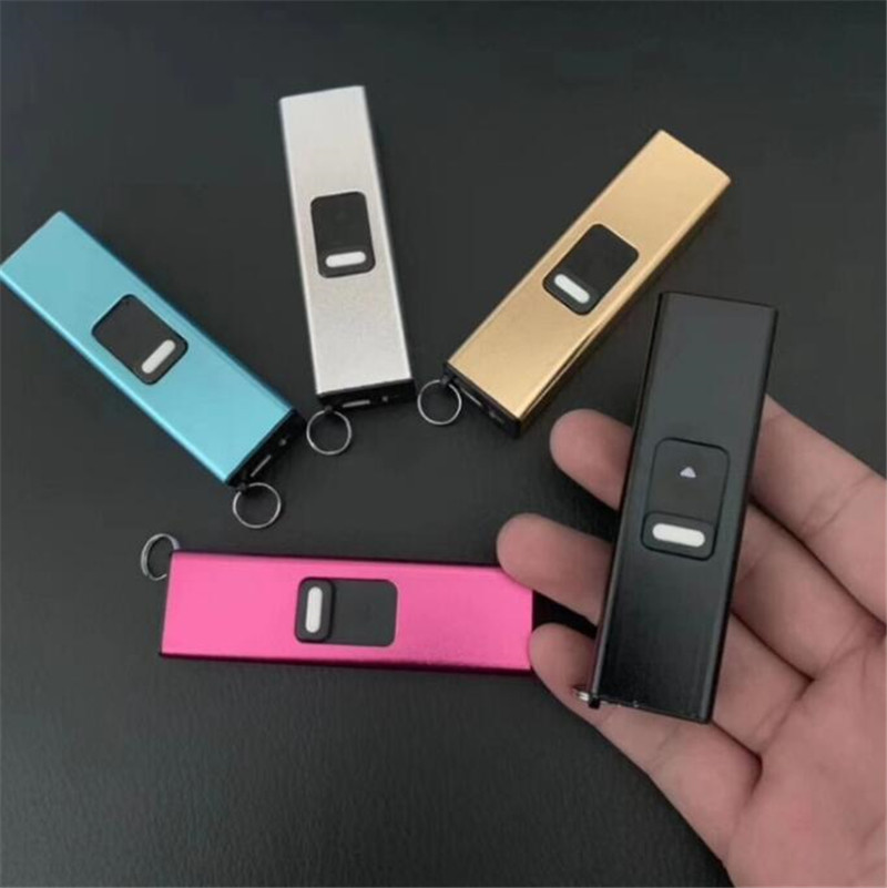Portable Self Defense Keychain Mini Electric Lighter Shocks With Light Flashlight Key Chains Outdoor Safety 