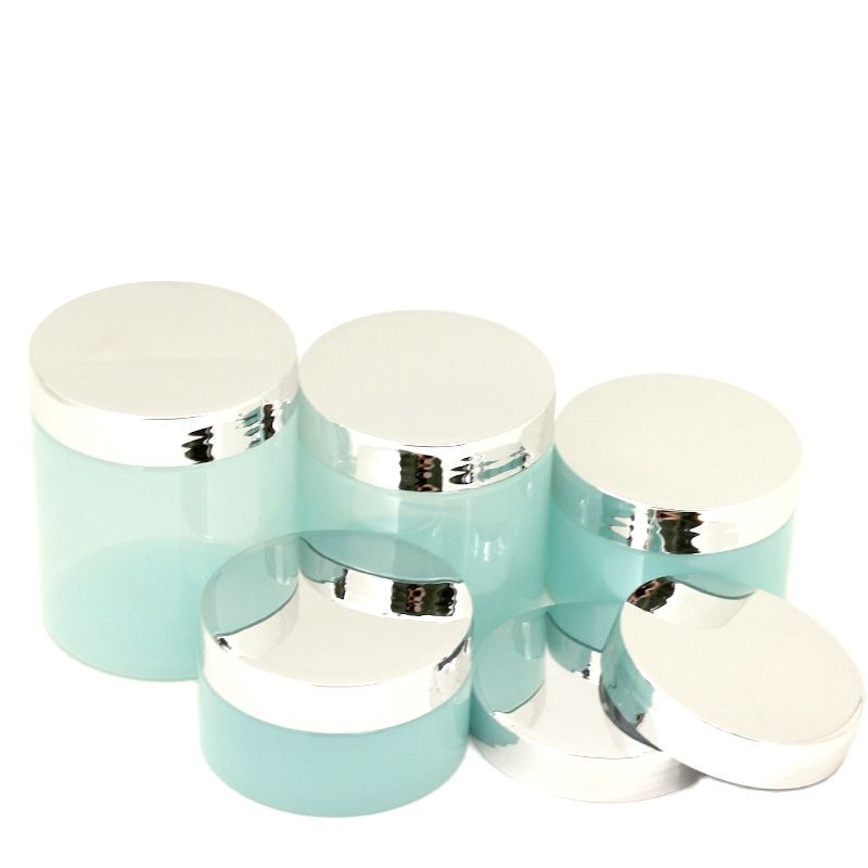 Wide Mouth Bottle Empty Light Blue PET Plastic Hair Wax Pots Shiny Gold Silver Plastic Lid Cosmetic Containers Skincare Cream Jars 250ml 200ml 150ml 120ml 100ml
