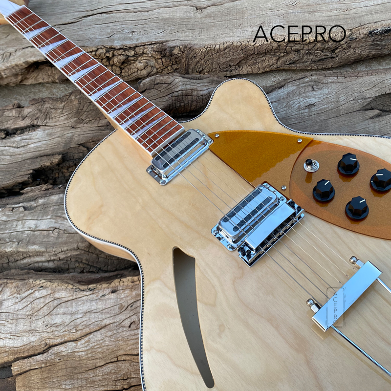 Natural Color Full Hollow Body 6 String Electric Guitar Gold PickGuard Tailpiece Bridge 370 Gitarr Högkvalitativ gratis frakt