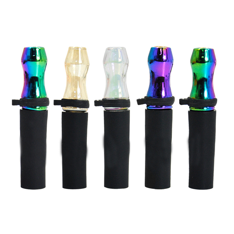 Colorful Rainbow Thick Glass Hookah Shisha Smoking Waterpipe Bubbler Pipes Filter Silicone Hose Tube Portable Steel Necklace Cigarette Holder Handle Pendant Tip