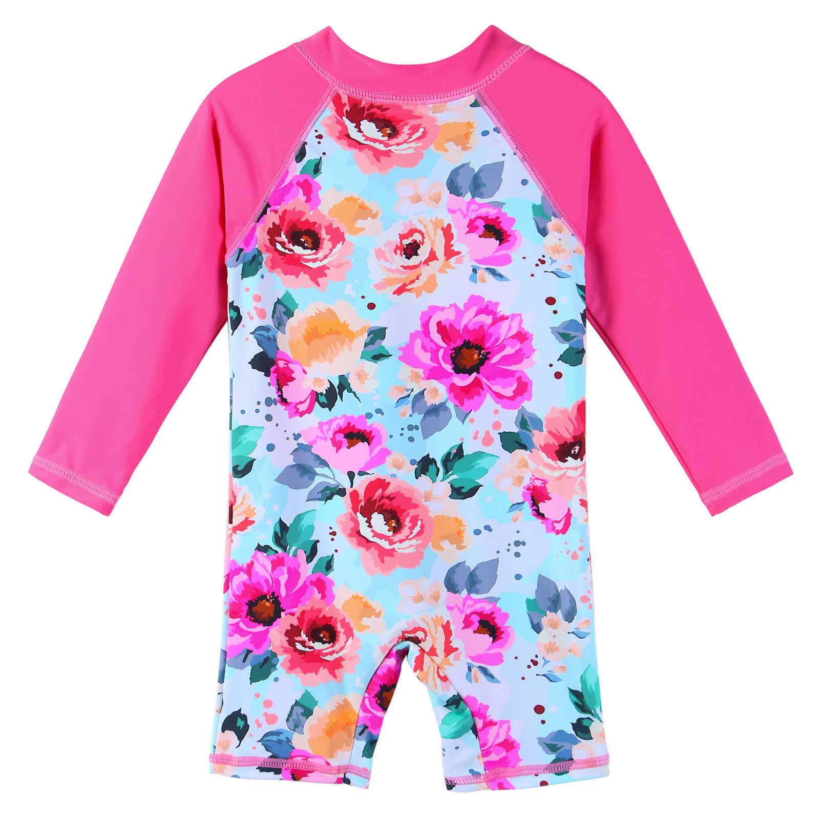 Swim wear BAOHULU Toddr Girls Swimsuit Floral Print Swimwear One Piece Long Seve Bathing Suit with Pants Children Beachwear HKD230628