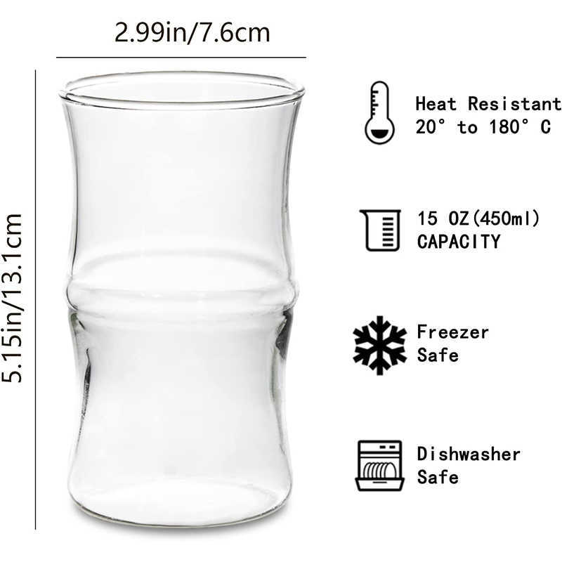 Kreativ bambuform dricksglasögon 15 oz tunna highballglasögon uppsättning av 4 premiumkvalitetskoppar uppsättning för vattenjuice L230620