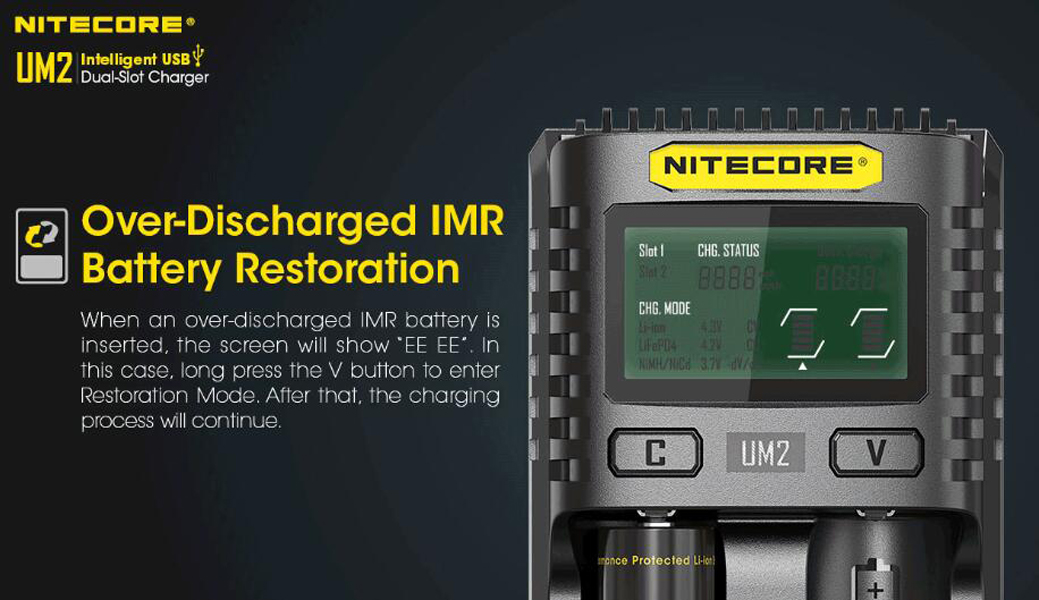 Original Nitecore UM2 QC Charger Digicharger LCD Display Fast Intelligent Dual 2 Slots USB Charge for IMR 18650 21700 Universal Li-ion Battery VS UI2 D2 SC2 I2