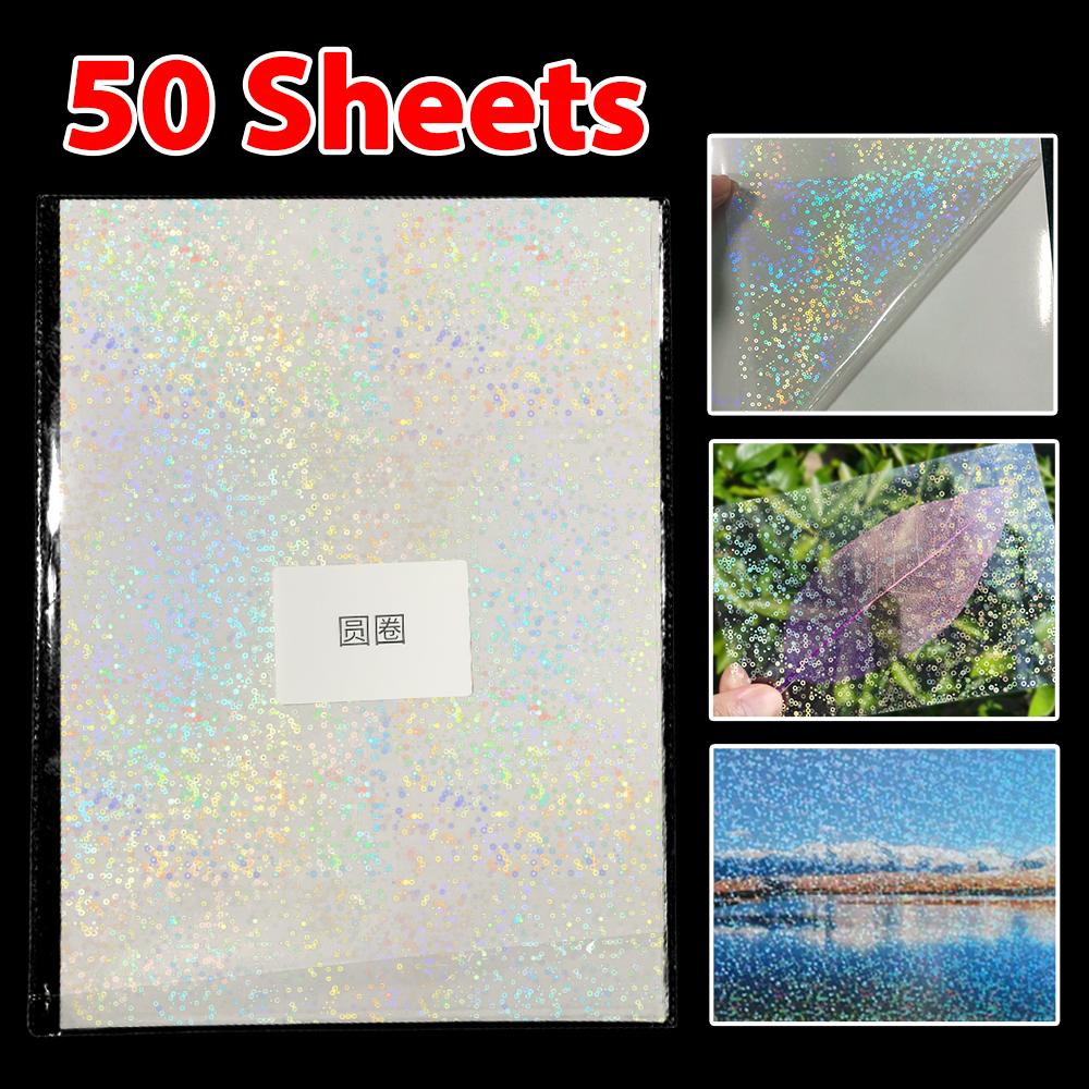 Papper 50 Sheets A4 Cold Laminering Film Holographic Sand Foil Adhesive Tape Back Stars Hot Stamping On Paper DIY Package Color Card