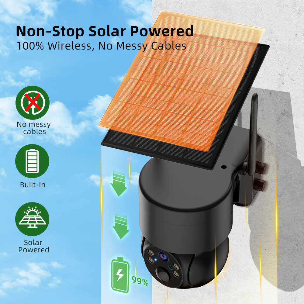 Xmicsee Caméra Solaire 2.4gHz Wifi Surveillance Caméra IP Extérieure Caméra Extérieure PTZ Sans Fil Énergie Solaire Batterie Intégrée iCsee L230619