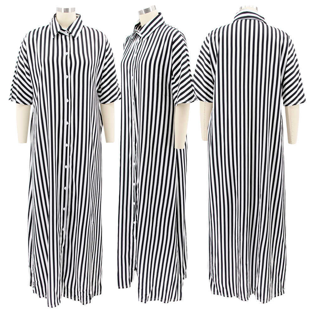 2023 Vintage Summer Vestidos Sukienki dla kobiety w paski podzielone długą spódnicę Batwing trzy ćwierć rękawowe proste koszulę sukienkę Maxi