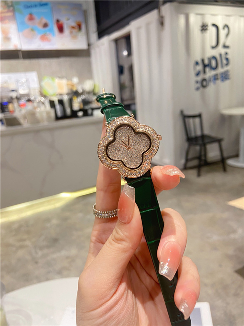 Moda marca completa relógio de pulso feminino senhoras flores estilo diamante luxo com logotipo pulseira de couro relógio de quartzo VA07