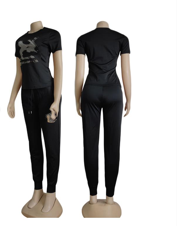 Printemps et été mode perceuse chaude deux pièces Sportswear marque de luxe mode T-shirt décontracté pantalon deux pièces costume de sport design Q6108