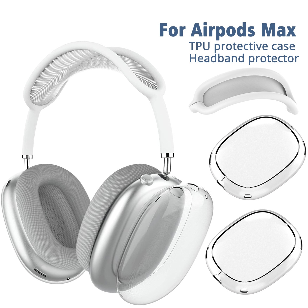 Nyaste transparenta silikonmjuk TPU -skyddsfodral för AirPods Max trådlös hörlurar hörlurstillbehör Clear Cover Shell