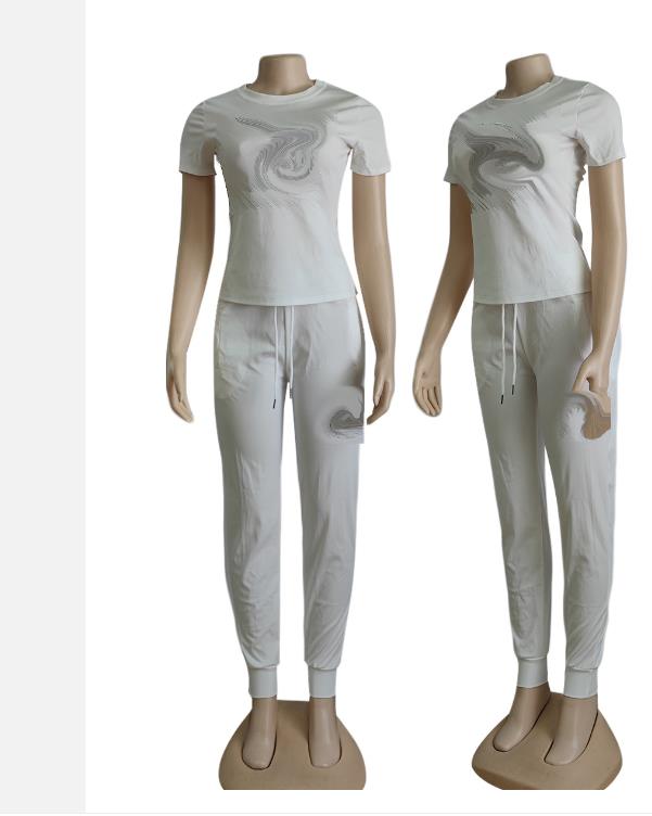 Printemps et été mode perceuse chaude deux pièces Sportswear marque de luxe mode T-shirt décontracté pantalon deux pièces costume de sport design Q6108