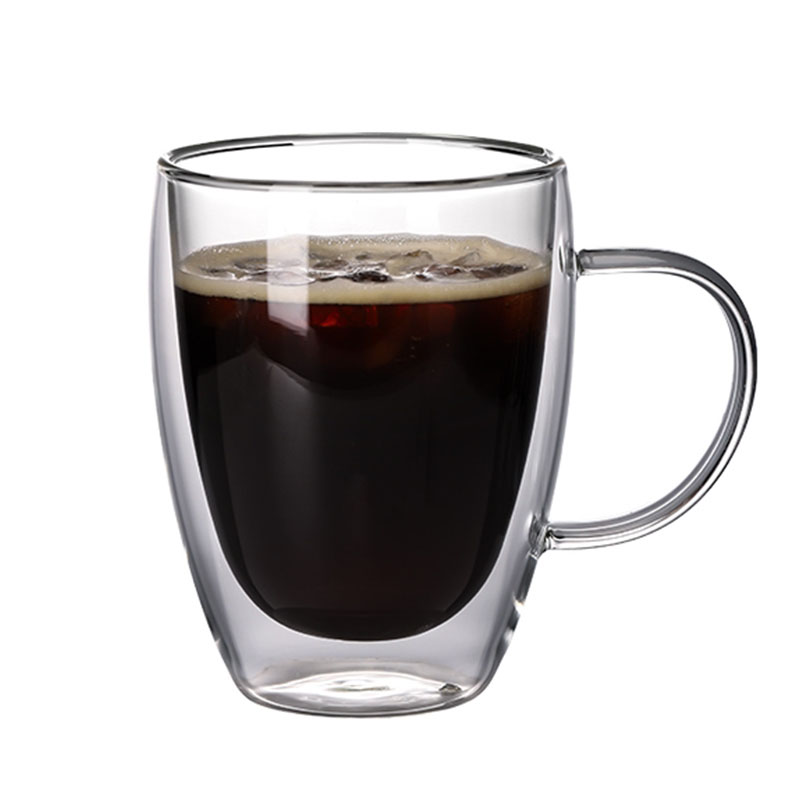 Tasse en verre transparente à double couche avec poignée, tasse à eau domestique simple, tasse à lait pour faire du thé