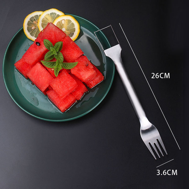 2-in-1 Watermelon Fork Slicer Cutter Portable Stainless Steel Slicer Fruit Salad Knife Fork Carving Gadgets for Family Parties
