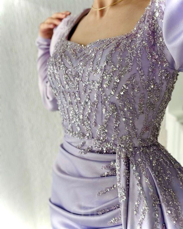 2023 Aso Ebi Lilac Sheath Prom Dress Satin Sexy Evening Formal Party Second Reception Birthday Bridesmaid Engagement Gowns Dresses Robe De Soiree ZJ669