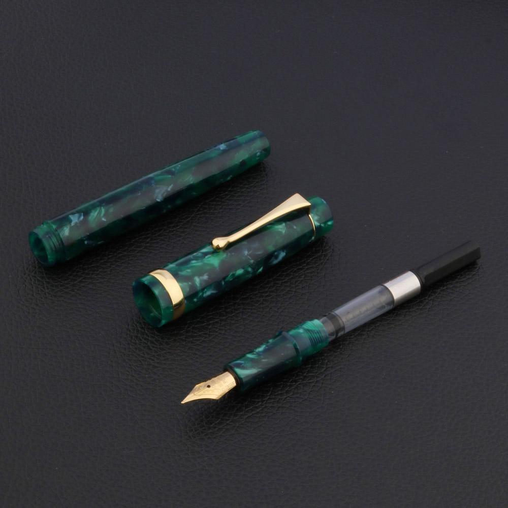 Pennor 2022 Lyxig akryl Agat Fountain Pen Green Spinning Stationery Student Office School Supplies Golden Ink Pennor