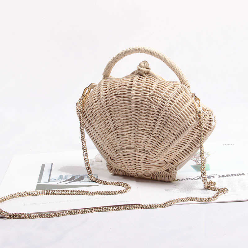 Totes Shell-shaped chain small Messenger Bag rattan woven ins shoulder portable beach vacation Straw bag stylisheendibags