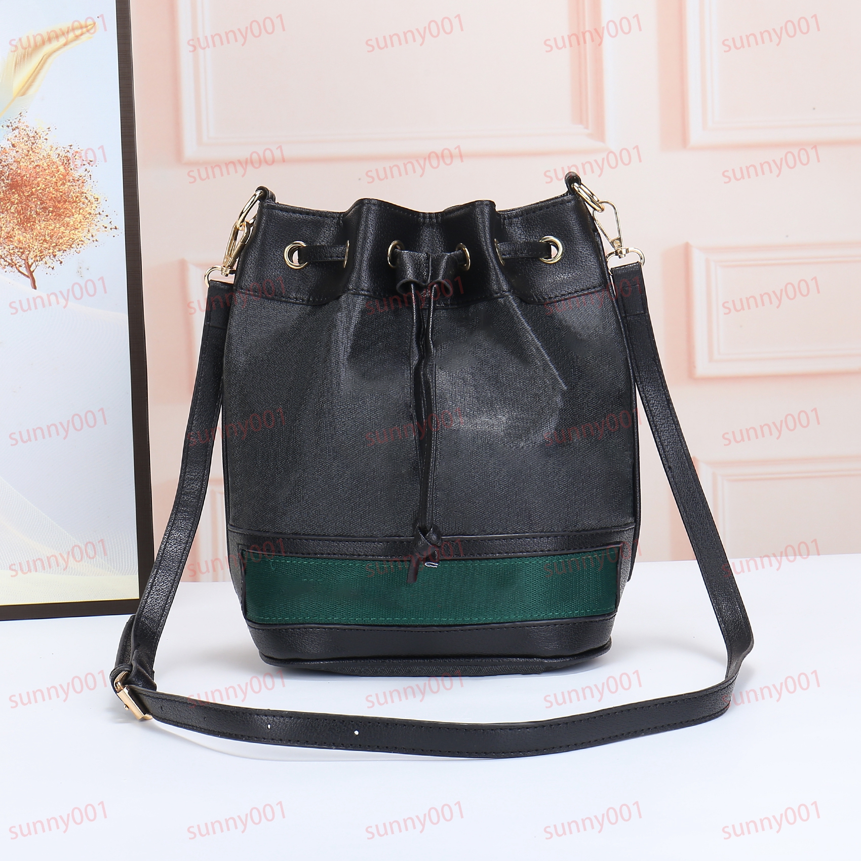 Nieuwe luxe dames emmertas met trekkoordopening Crossbody schoudertas Designer bedrukte strepen cilindrische pakket draagtas