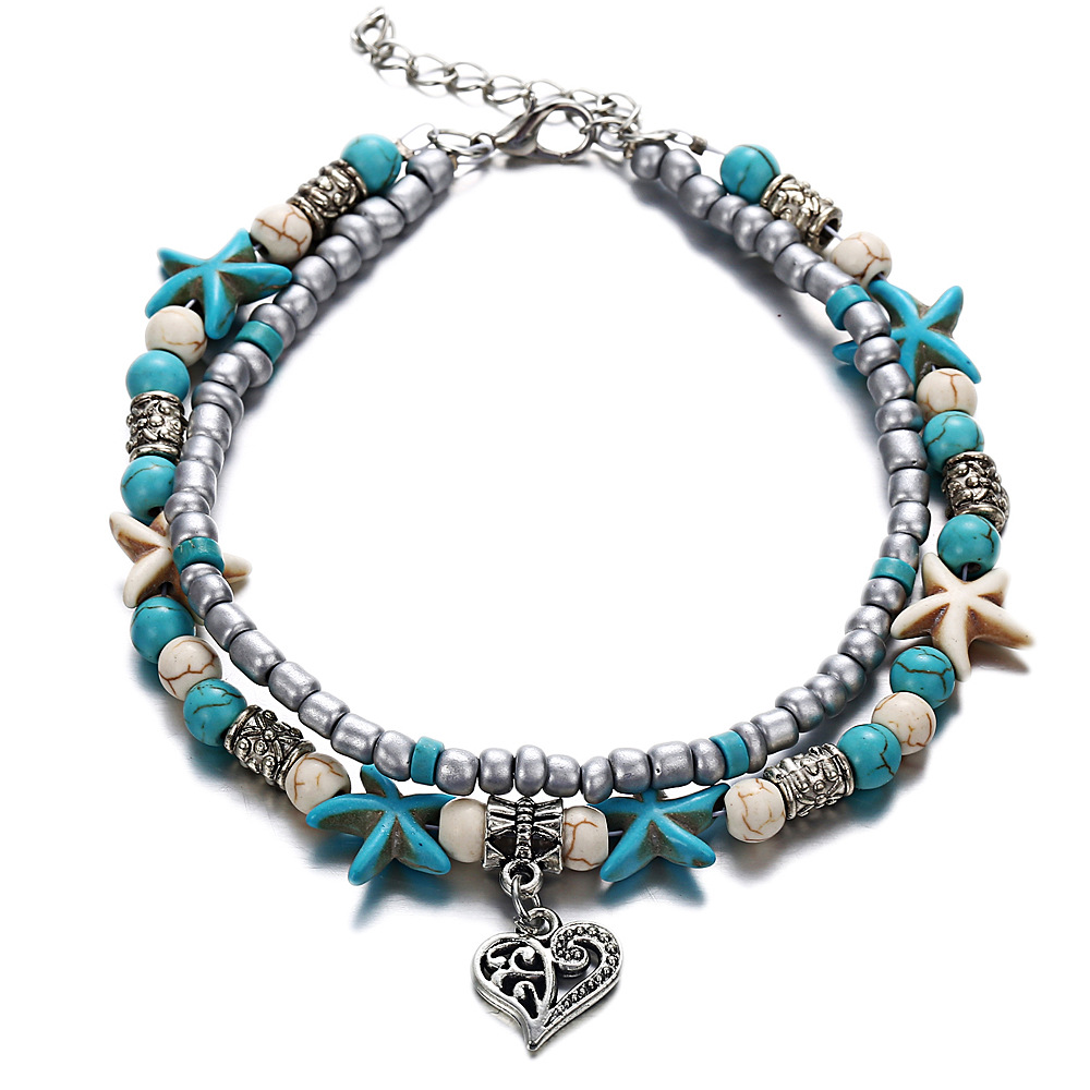 10 pièces Softones bleu étoile de mer tortue cheville multicouche perles breloque mer à la main Boho cheville pied bijoux pour femmes fille