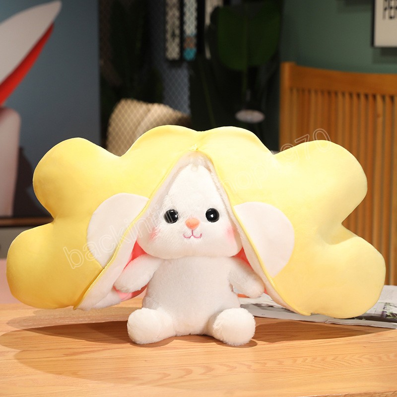 Conejo transformable Kawaii de 22/32CM, juguetes de peluche, tostada de zanahoria, sol, flor, conejito de peluche suave para niños