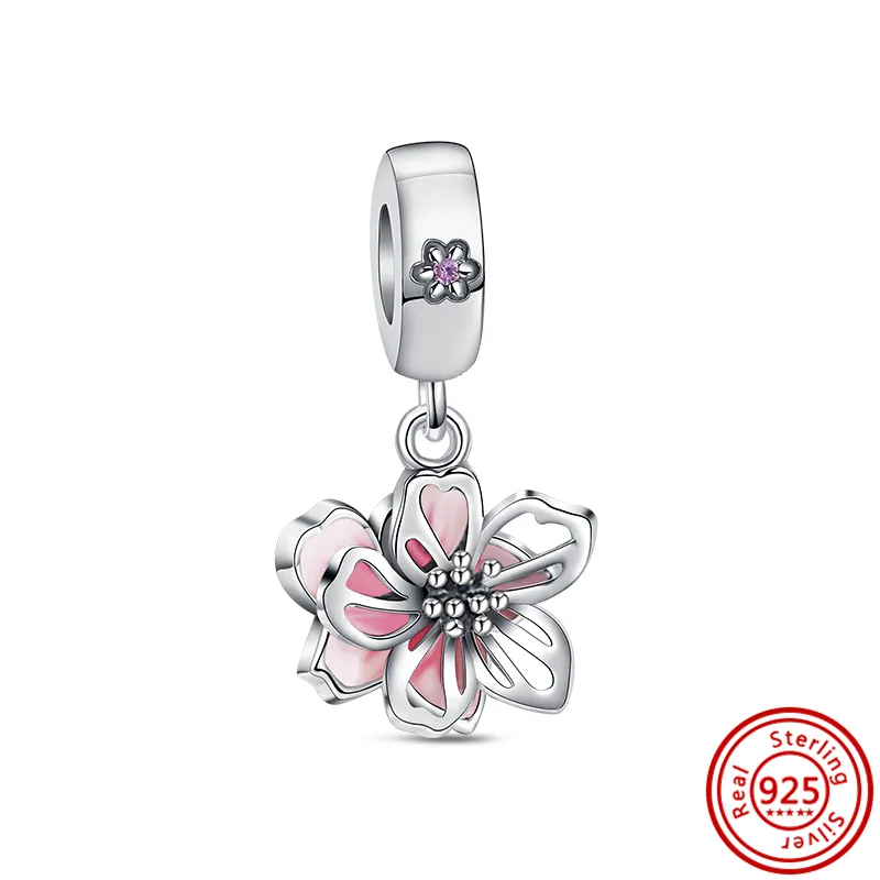 925 Silver bead fit Charms Pandora Charm Bracelet Butterfly Flowers Series Spring New charmes ciondoli DIY Fine Beads Jewelry