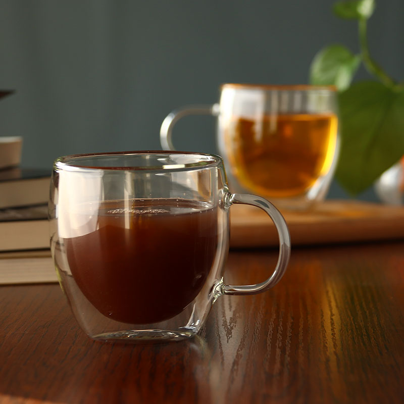 Tazza in vetro trasparente a doppio strato con manico, semplice tazza l'acqua domestica, tazza il latte la preparazione del tè