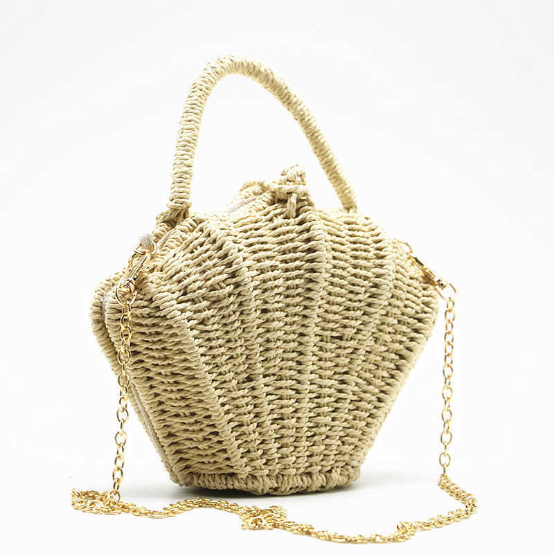 Totes Shell-shaped chain small Messenger Bag rattan woven ins shoulder portable beach vacation Straw bag stylisheendibags