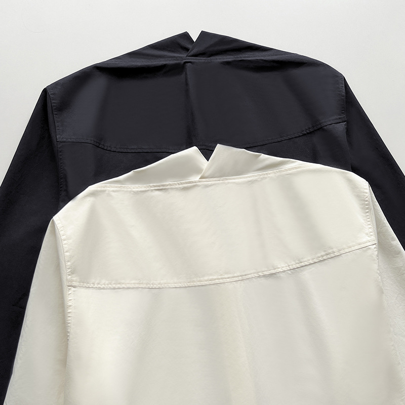 tot * e Det Designer~Solid Button Deconstructed V-Neck Shirt Simple Cotton Silhouette Top