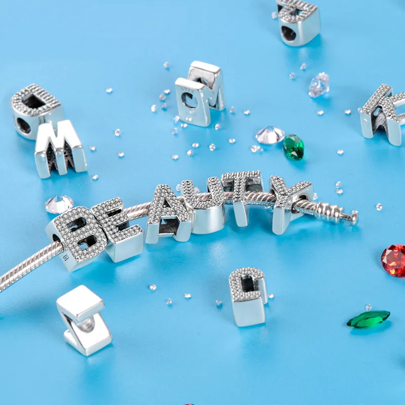 925 Silver Fit Pandora Charm 925 Bracelet Alphabet Bead Initials Letters charms set Pendant DIY Fine Beads Jewelry