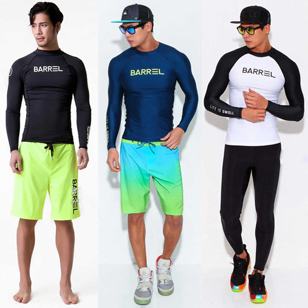 Roupa de banho masculina dividida longa Lycra protetor solar blusão de surf proteção UV esportes aquáticos secagem rápida nadar surf top 2022 HKD230628