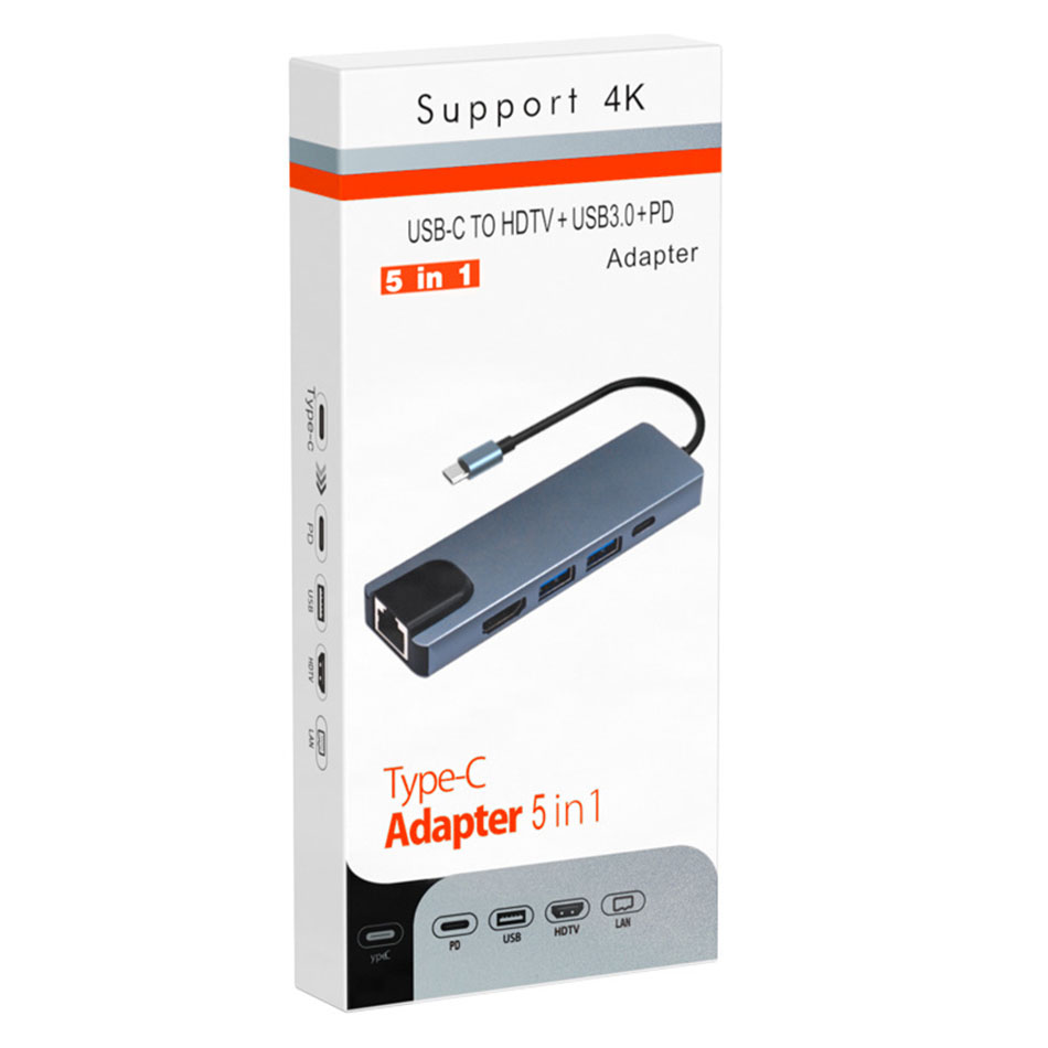 5 in 1 USB Tip C HDTV 4 K Hub USB3.0 Gigabit 100 M Ethernet Rj45 Lan 100 W PD Adaptörü Macbook Pro için Yerleştirme Istasyonu Şarj Cihazı