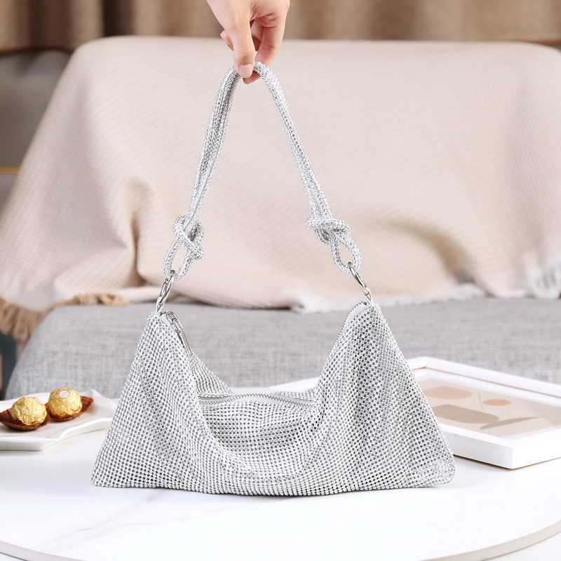 Totes Handle Shining Crystal Rhinestones Evening Clutch Pures and Handbag Luxury Designer Silver Shoulder Bag Polse Party Bag Stylisheendibags